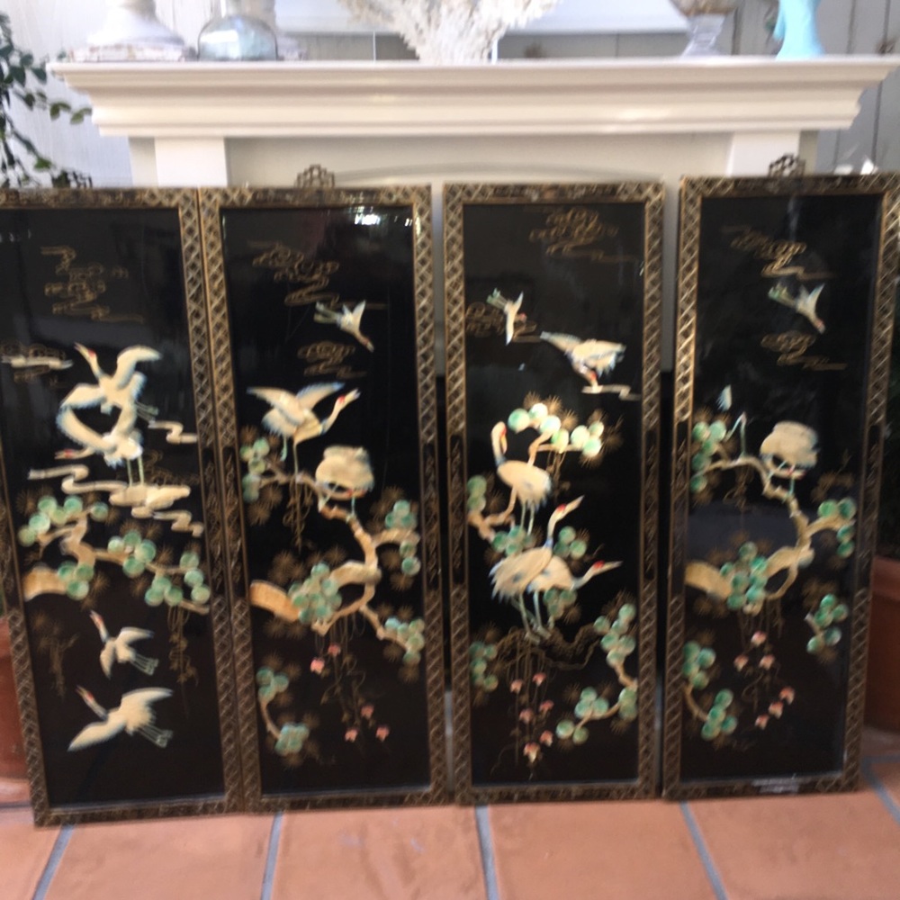 Set of 4 Antique Chinese Wood Screens with Shell - Picture 2 of 3